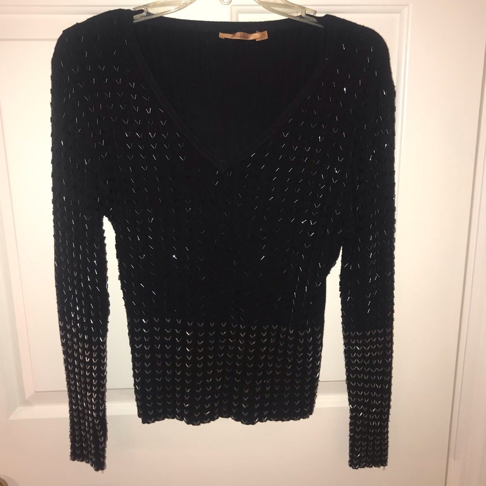 Beaded Black V-neck Sweater